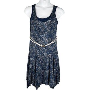 LRL Lauren Jeans Co Womens M Foliage Leaf Tank Dress Rope Belt Handkerchief Hem